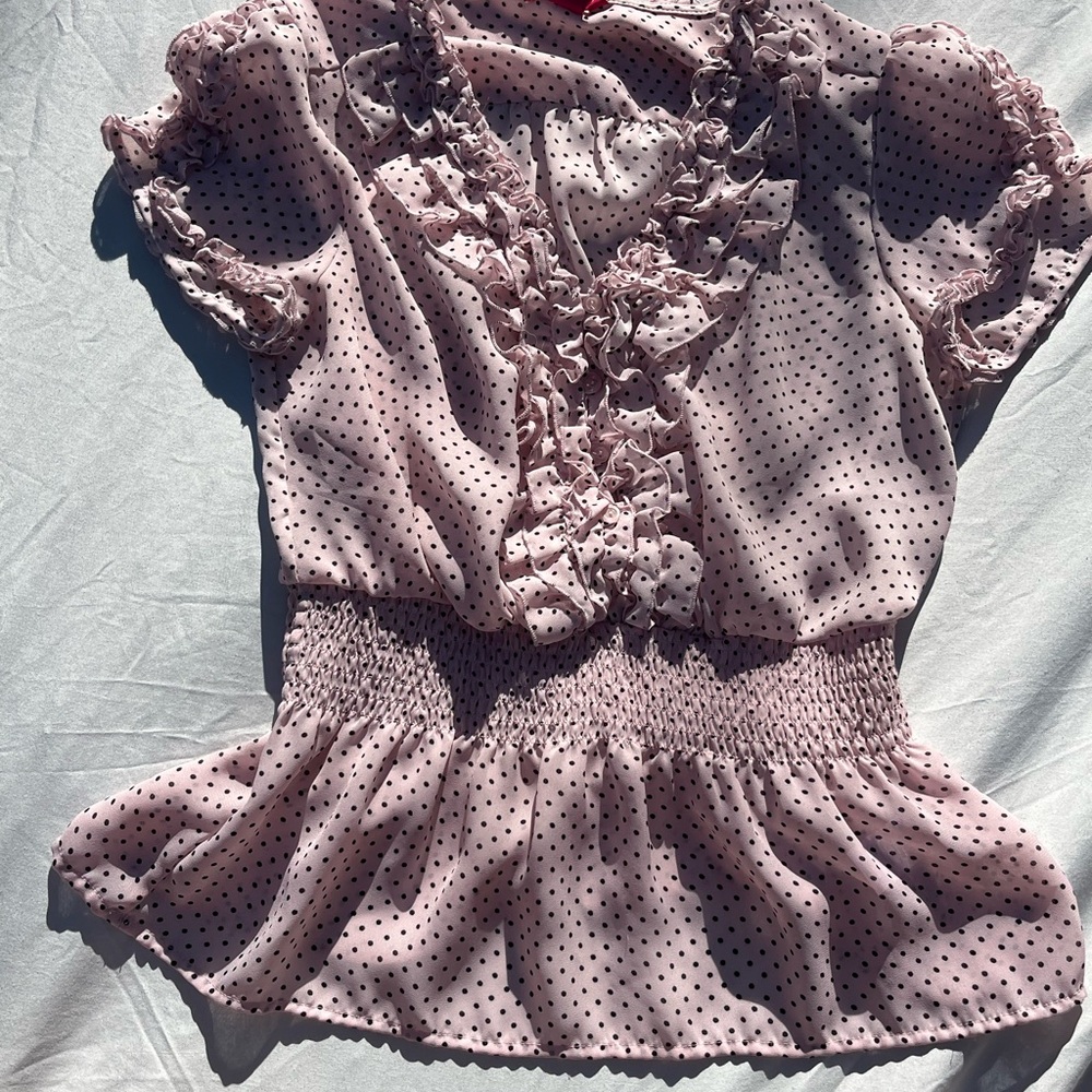 Pink Polka Dot Ruffle Blouse